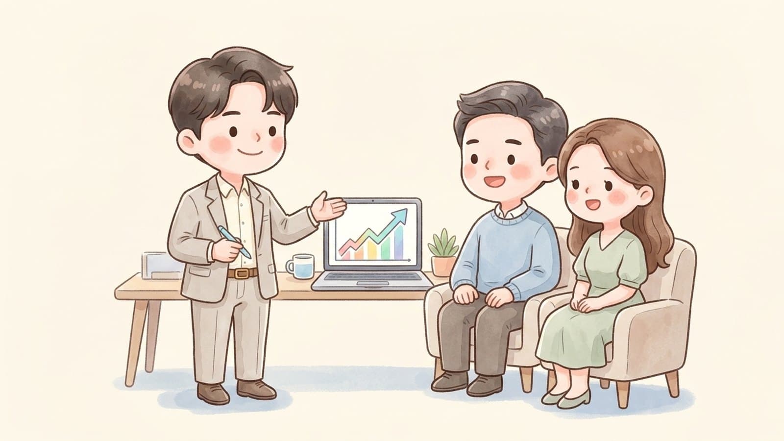 회사를 나와 AI 컨설팅으로 자리 잡은 분 — 수채화 일러스트