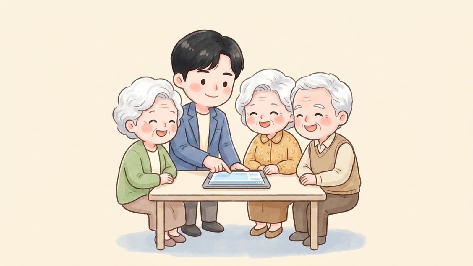 같은 배움을 시니어 대상으로 전하며 성공한 분 — 수채화 일러스트